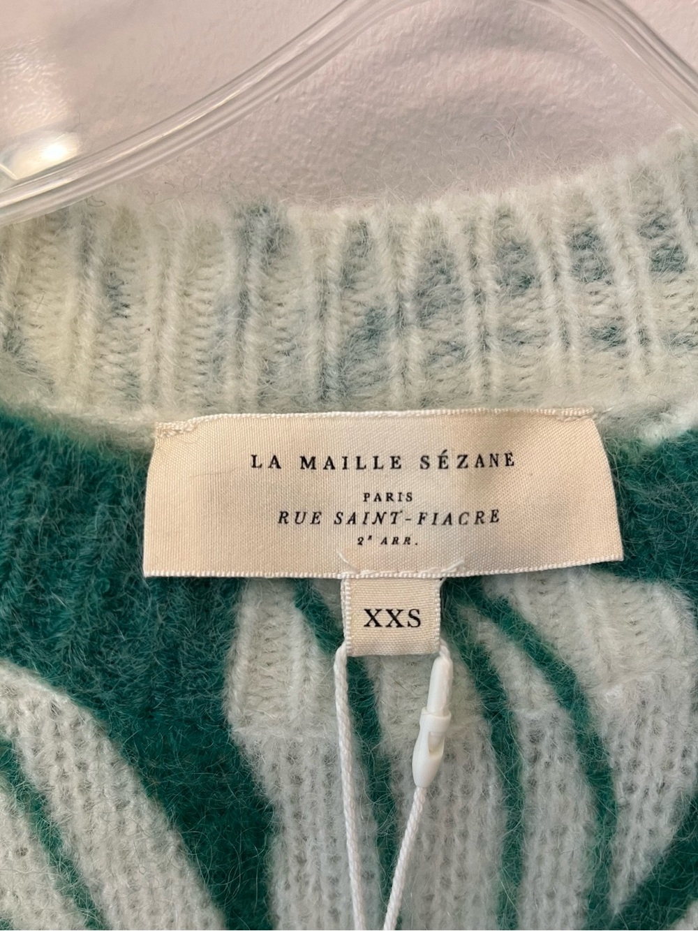 NWT Sezane Julietta Jumper XXS Seventies Green Flower Mohair Wool Sweater Fall - Picture 2 of 7